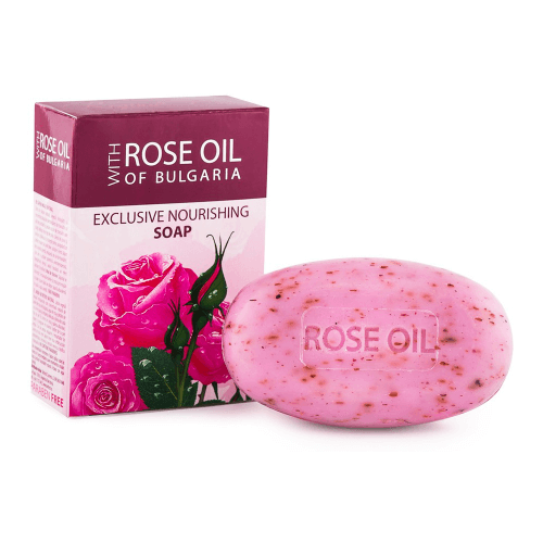 Das ist die Rose Oil of Bulgaria exklusive Rosenblütenseife von Biofresh.