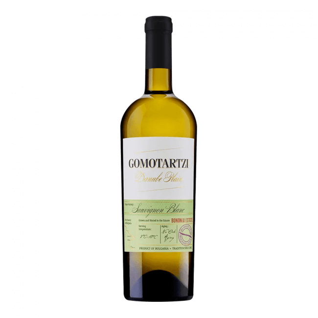 Ein bulgarischer Bononia Gomotartzi Sauvignon Blanc Weißwein aus der Donauebene.