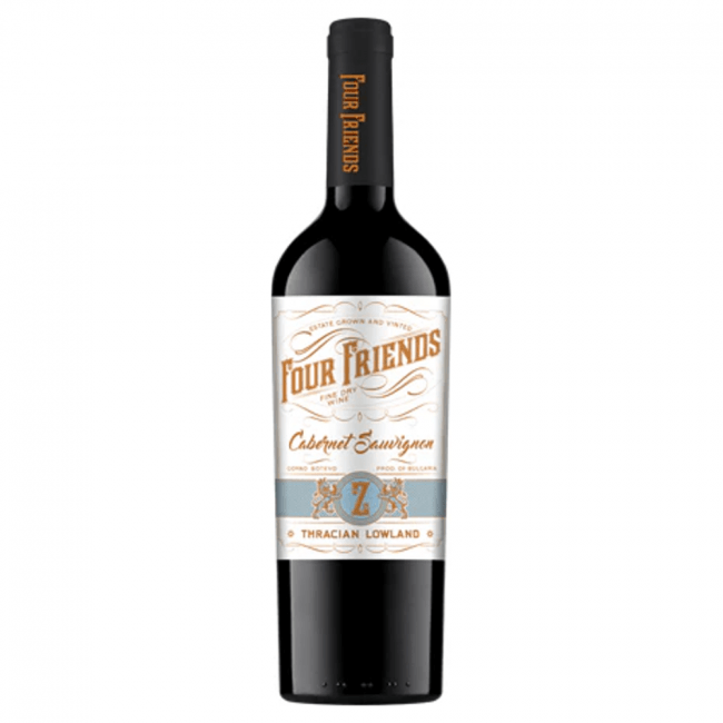 Four Friends Cabernet Sauvignon Single Vineyard | 0,75 l Image 1 Four Friends Cabernet Sauvignon Single Vineyard Rotwein aus Bulgarien.