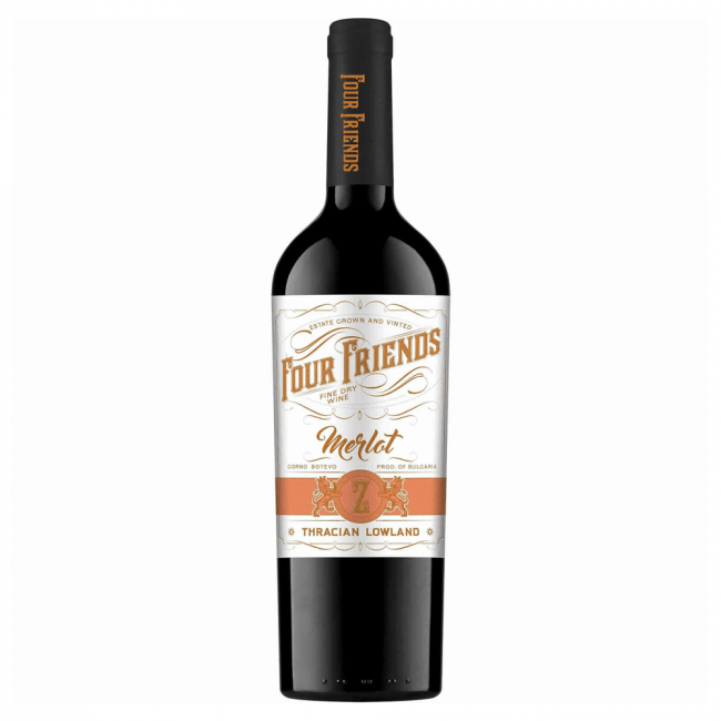 Four Friends Merlot | 0,75 l Bild 1 Four Friends Merlot Single Vineyard Rotwein aus Bulgarien.