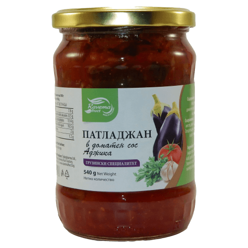 Ravema gebratene Auberginen Adschika Adjika Adgika Art Tomatensauce aus Bulgarien.